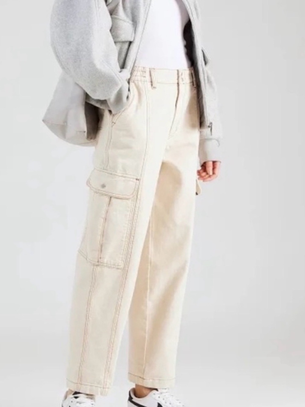 Vans Cream Cargo Pants with Red Contrast Stitching